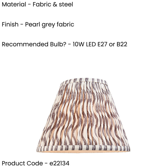 25cm Tapered cylinder Lamp Shade - Pearl grey fabric - Pleated Wave Handcrafted Light