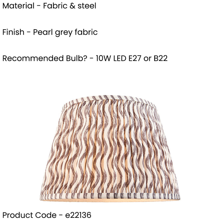 35cm Tapered cylinder Lamp Shade - Pearl grey fabric - Pleated Wave Handcrafted Light