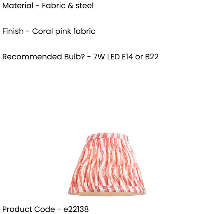 2 PACK 16cm Tapered cylinder Lamp Shade - Coral pink fabric - Pleated Wave Handcrafted Light