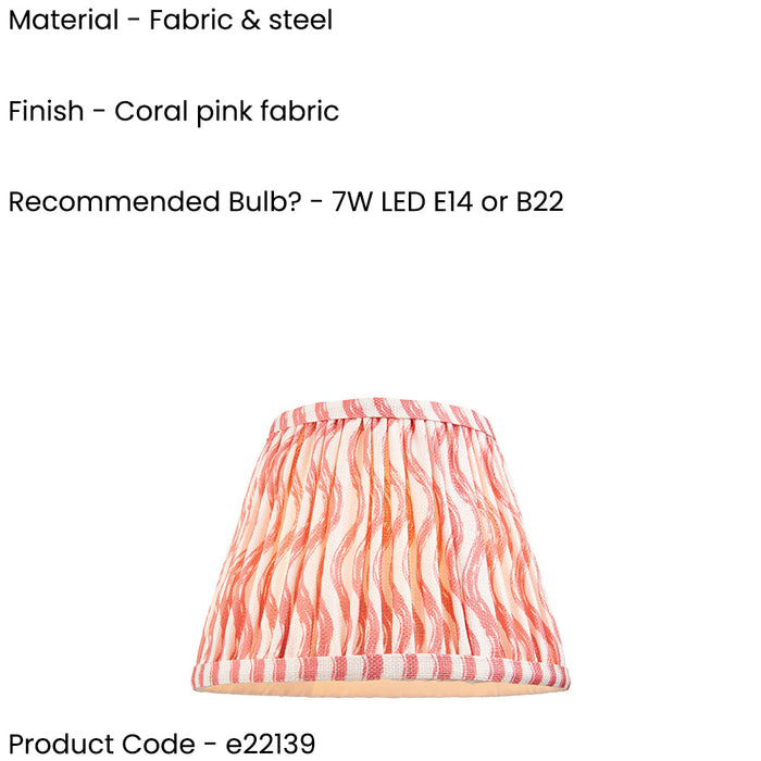 20cm Tapered cylinder Lamp Shade - Coral pink fabric - Pleated Wave Handcrafted Light
