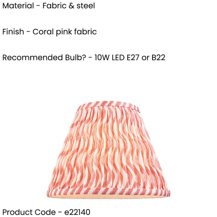2 PACK 25cm Tapered cylinder Lamp Shade - Coral pink fabric - Pleated Wave Handcrafted Light