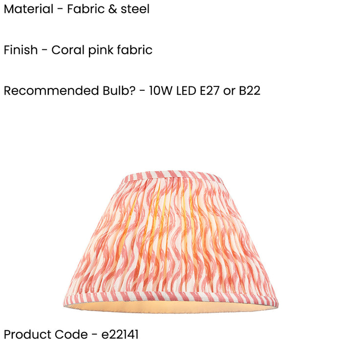 30cm Tapered cylinder Lamp Shade - Coral pink fabric - Pleated Wave Handcrafted Light