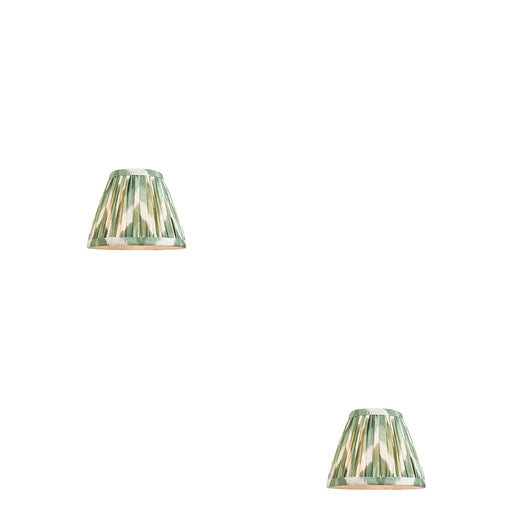 2 PACK 16cm Tapered cylinder Lamp Shade - Cotswold green fabric - Pleated Zigzag Handcrafted Light