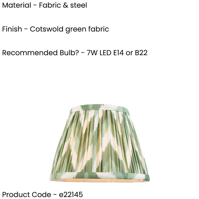 20cm Tapered cylinder Lamp Shade - Cotswold green fabric - Pleated Zigzag Handcrafted Light