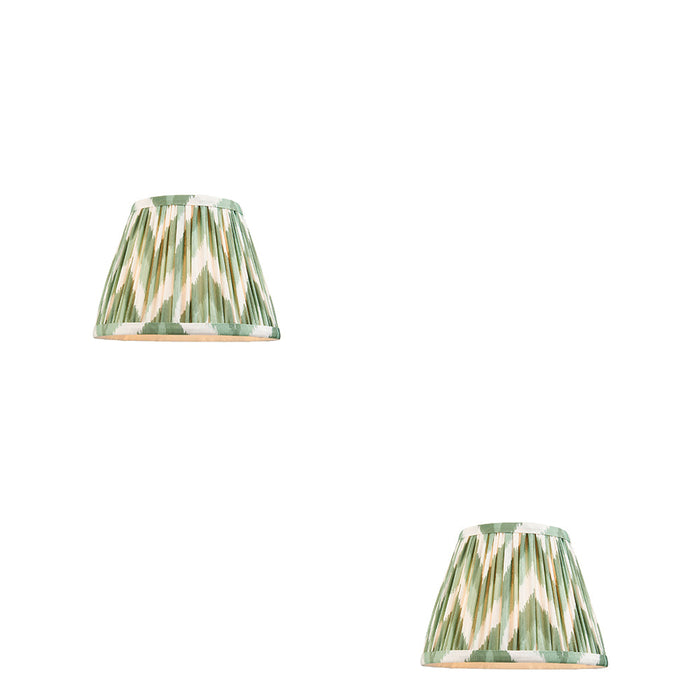 2 PACK 20cm Tapered cylinder Lamp Shade - Cotswold green fabric - Pleated Zigzag Handcrafted Light