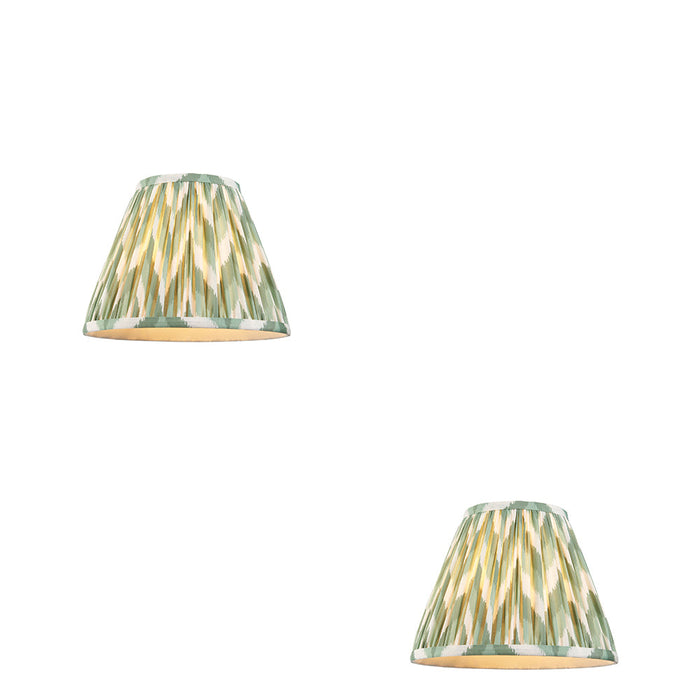 2 PACK 25cm Tapered cylinder Lamp Shade - Cotswold green fabric - Pleated Zigzag Handcrafted Light