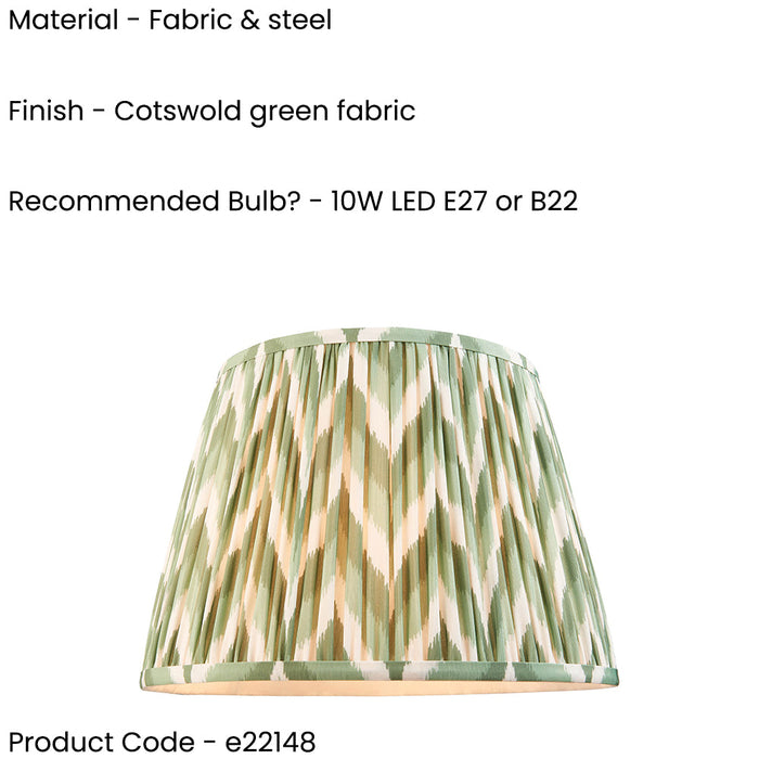 35cm Tapered cylinder Lamp Shade - Cotswold green fabric - Pleated Zigzag Handcrafted Light