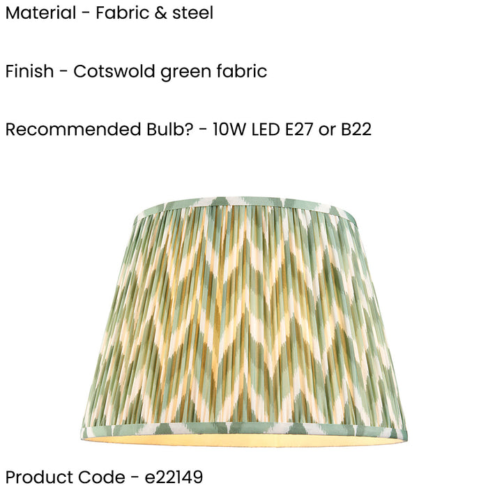2 PACK 40cm Tapered cylinder Lamp Shade - Cotswold green fabric - Pleated Zigzag Handcrafted Light