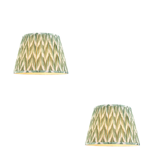 2 PACK 40cm Tapered cylinder Lamp Shade - Cotswold green fabric - Pleated Zigzag Handcrafted Light