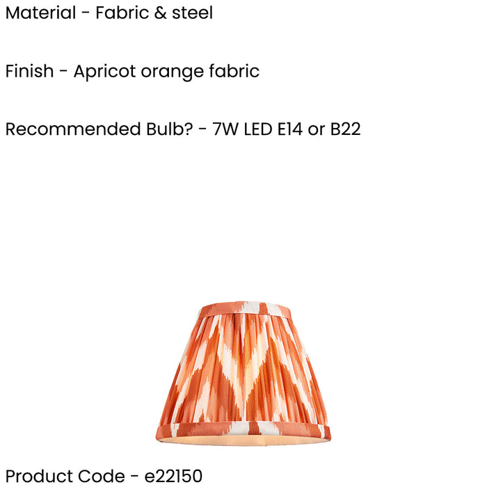 16cm Tapered cylinder Lamp Shade - Apricot orange fabric - Pleated Zigzag Handcrafted Light