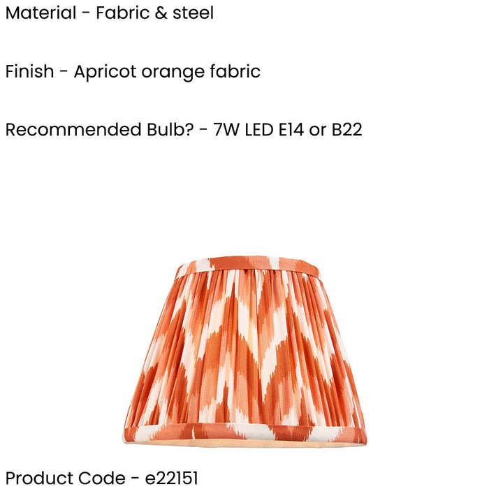 20cm Tapered cylinder Lamp Shade - Apricot orange fabric - Pleated Zigzag Handcrafted Light