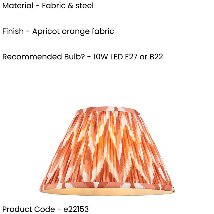 30cm Tapered cylinder Lamp Shade - Apricot orange fabric - Pleated Zigzag Handcrafted Light