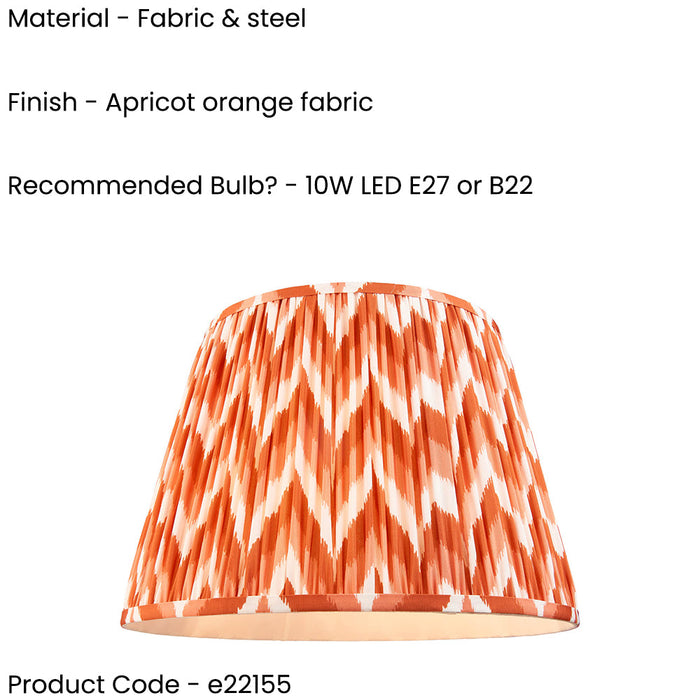 40cm Tapered cylinder Lamp Shade - Apricot orange fabric - Pleated Zigzag Handcrafted Light