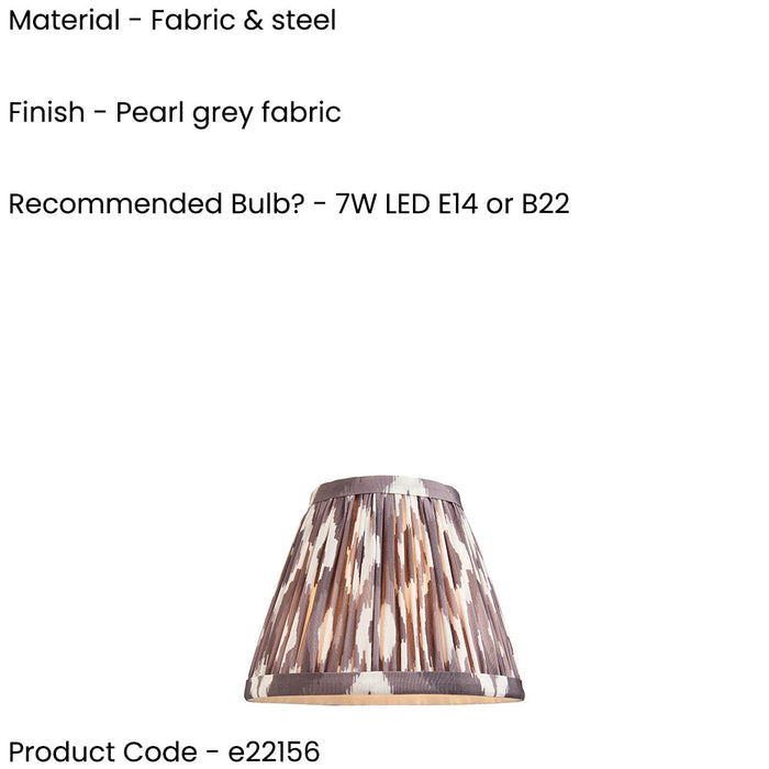 16cm Tapered cylinder Lamp Shade - Pearl grey fabric - Pleated Spot Handcrafted Light