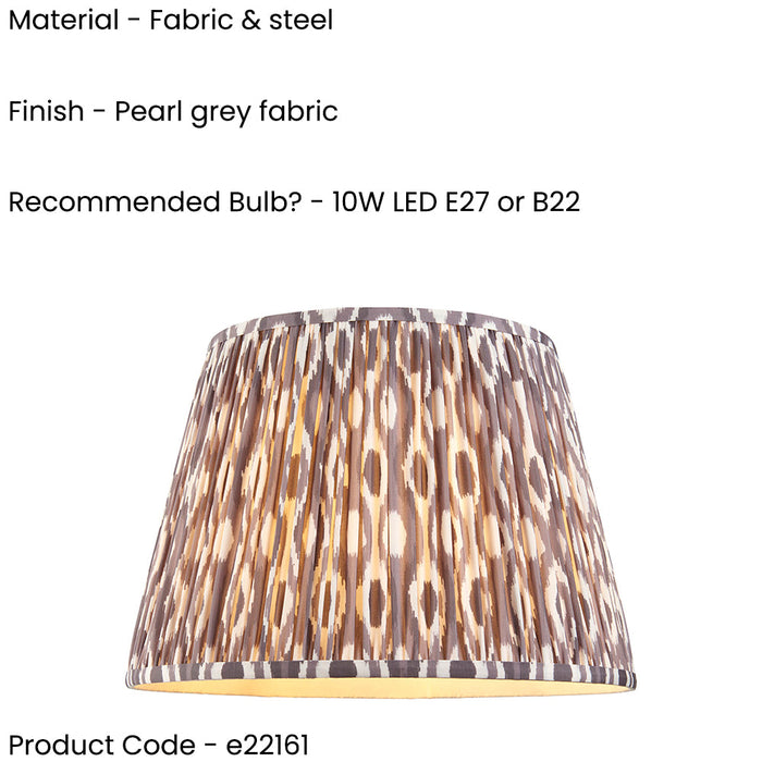 40cm Tapered cylinder Lamp Shade - Pearl grey fabric - Pleated Spot Handcrafted Light