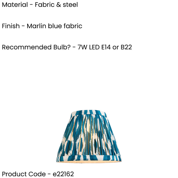 2 PACK 16cm Tapered cylinder Lamp Shade - Marlin blue fabric - Pleated Spot Handcrafted Light