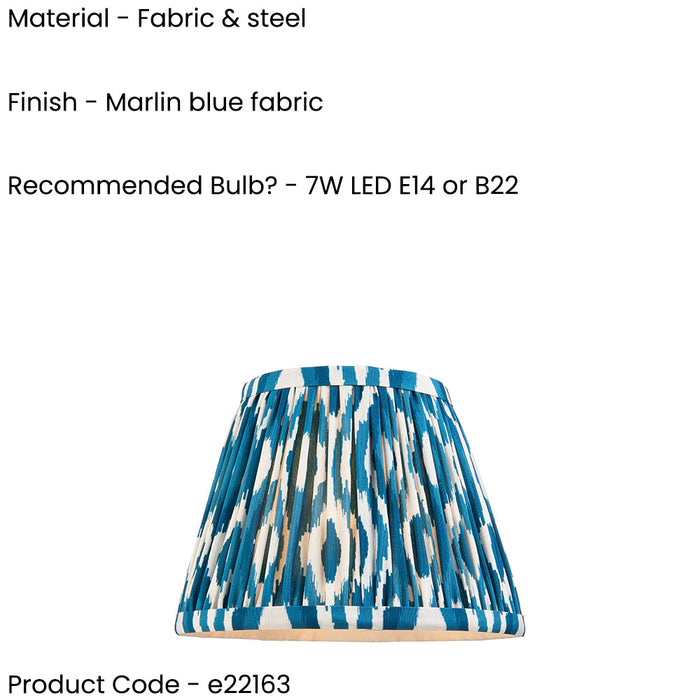20cm Tapered cylinder Lamp Shade - Marlin blue fabric - Pleated Spot Handcrafted Light