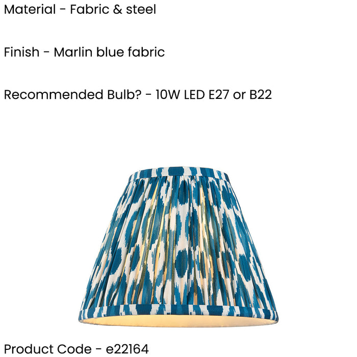2 PACK 25cm Tapered cylinder Lamp Shade - Marlin blue fabric - Pleated Spot Handcrafted Light