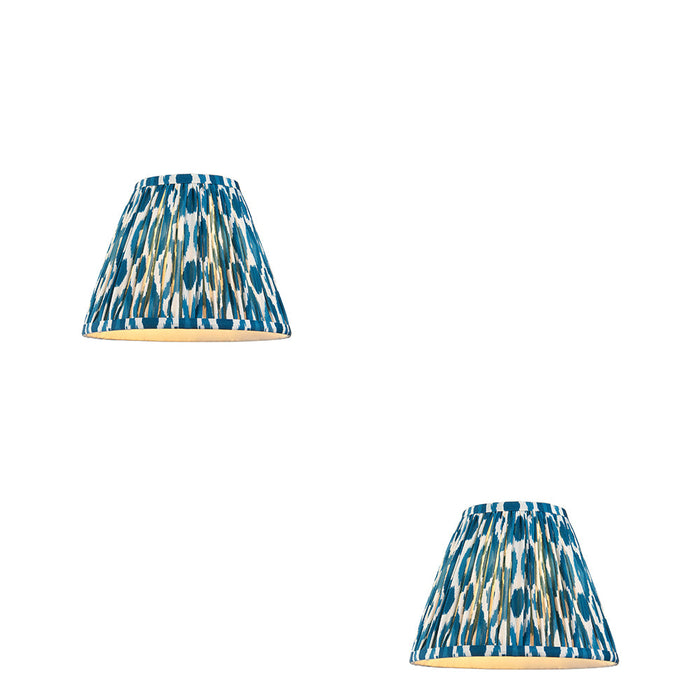 2 PACK 25cm Tapered cylinder Lamp Shade - Marlin blue fabric - Pleated Spot Handcrafted Light