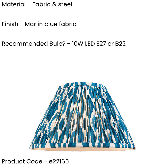 2 PACK 30cm Tapered cylinder Lamp Shade - Marlin blue fabric - Pleated Spot Handcrafted Light