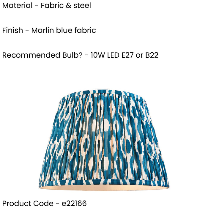 2 PACK 35cm Tapered cylinder Lamp Shade - Marlin blue fabric - Pleated Spot Handcrafted Light