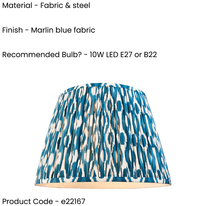 2 PACK 40cm Tapered cylinder Lamp Shade - Marlin blue fabric - Pleated Spot Handcrafted Light