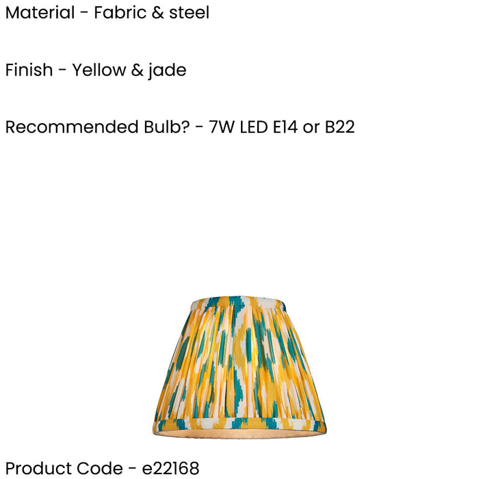 2 PACK 16cm Tapered cylinder Lamp Shade - Yellow & jade - Pleated Spot Handcrafted Light