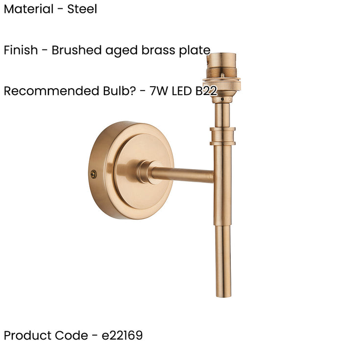 Dimmable Wall Light - Brushed aged brass plate - Timeless Straight Arm Scone