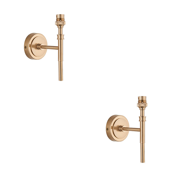 2 PACK Dimmable Wall Light - Brushed aged brass plate - Timeless Straight Arm Scone