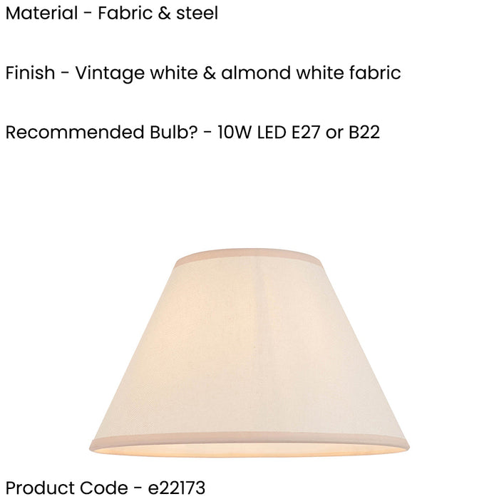30cm Tapered cylinder Lamp Shade - Vintage white & almond white fabric Light