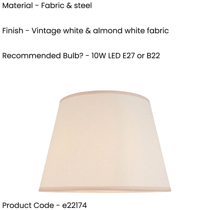 40cm Tapered cylinder Lamp Shade - Vintage white & almond white fabric Light