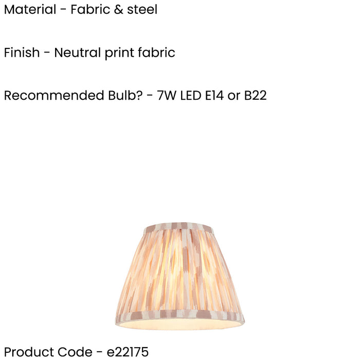 16cm Tapered cylinder Lamp Shade - Neutral print fabric - Pleated Spot Handcrafted Light