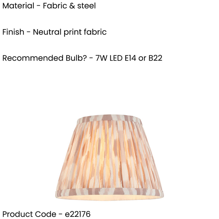 2 PACK 20cm Tapered cylinder Lamp Shade - Neutral print fabric - Pleated Spot Handcrafted Light