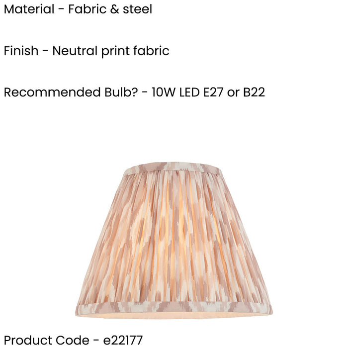 25cm Tapered cylinder Lamp Shade - Neutral print fabric - Pleated Spot Handcrafted Light