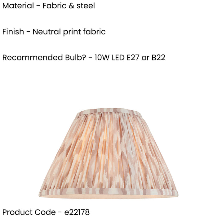 2 PACK 30cm Tapered cylinder Lamp Shade - Neutral print fabric - Pleated Spot Handcrafted Light