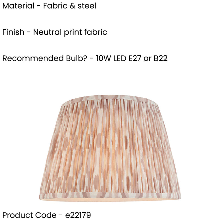 2 PACK 35cm Tapered cylinder Lamp Shade - Neutral print fabric - Pleated Spot Handcrafted Light