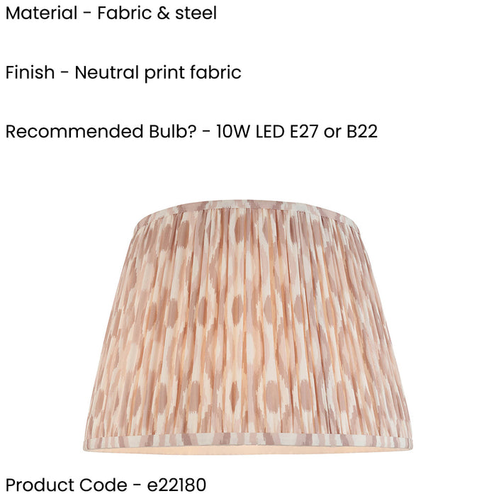 2 PACK 40cm Tapered cylinder Lamp Shade - Neutral print fabric - Pleated Spot Handcrafted Light