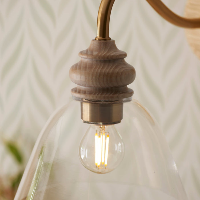 2 PACK Dimmable Wall Light - Natural ash, brushed aged brass plate & clear glass - Modern Sconce - 7W E14 LED