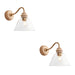 2 PACK Dimmable Wall Light - Natural ash, brushed aged brass plate & clear glass - Modern Sconce - 7W E14 LED