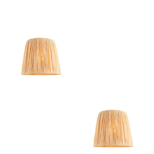 2 PACK 30cm Tapered cylinder Lamp Shade - Natural raffia & matt black - Pleated Handcrafted Light
