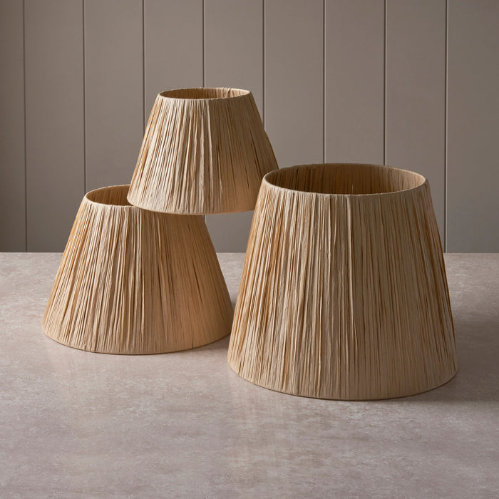 24cm Tapered cylinder Lamp Shade - Natural raffia & matt black - Pleated Handcrafted Light