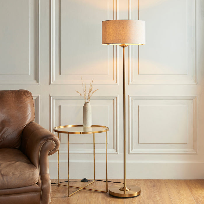 2 PACK 1500mm Tall Floor Lamp - Vintage brass & natural linen - 10W LED E27