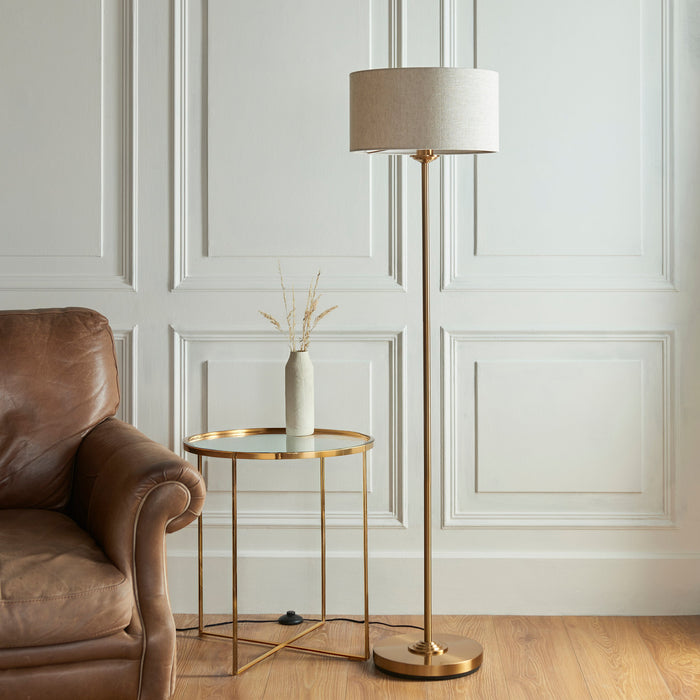 2 PACK 1500mm Tall Floor Lamp - Vintage brass & natural linen - 10W LED E27