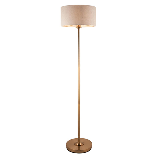1500mm Tall Floor Lamp - Vintage brass & natural linen - 10W LED E27