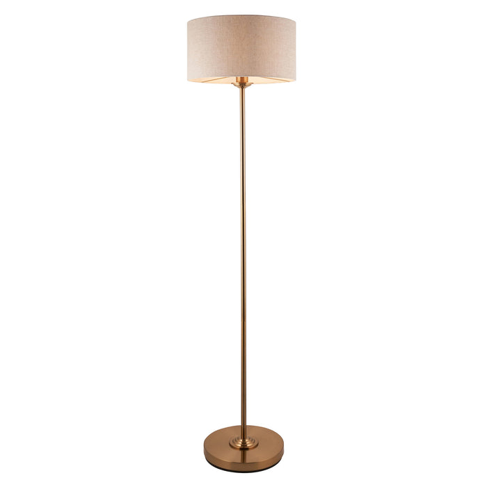 1500mm Tall Floor Lamp - Vintage brass & natural linen - 10W LED E27