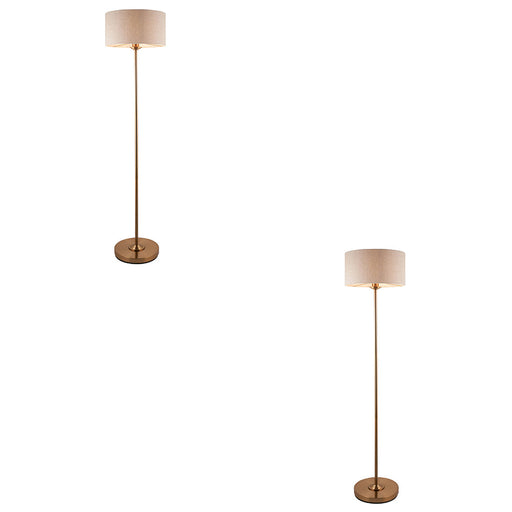 2 PACK 1500mm Tall Floor Lamp - Vintage brass & natural linen - 10W LED E27