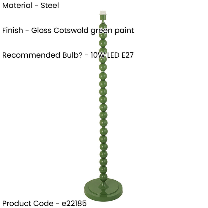 2 PACK 1327mm Tall Floor Lamp - Gloss Cotswold green paint - 10W LED E27