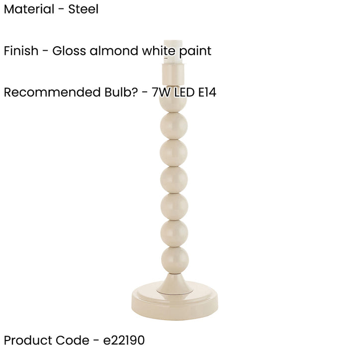 2 PACK Table Lamp Base Only - Gloss almond white paint - 7W LED E14