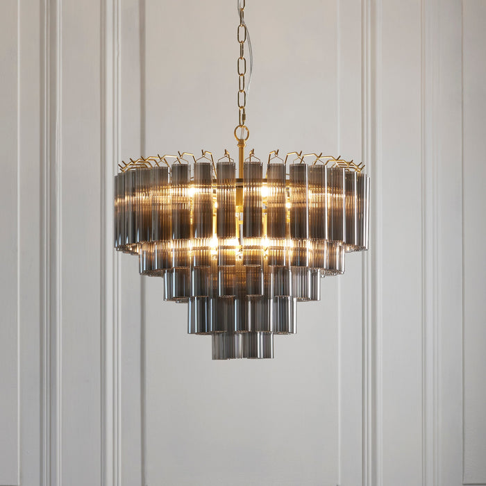 2 PACK Hanging Ceiling Pendant Light - Satin brass plate & smokey grey lustre glass - 12 x 3W LED G9