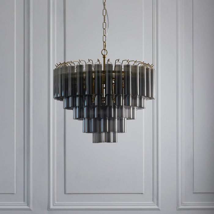 2 PACK Hanging Ceiling Pendant Light - Satin brass plate & smokey grey lustre glass - 12 x 3W LED G9